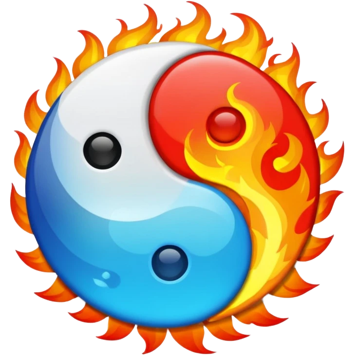 The fire and water emojis are in the form of the yin-yan symbol in front of a completely black background. emoji