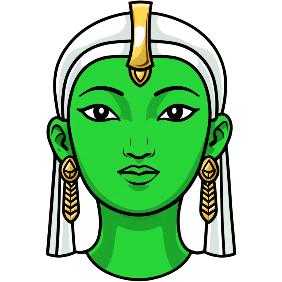 Elegant Maya-Egyptian fusion facial expression, minimalist style, white with deep green accents emoji