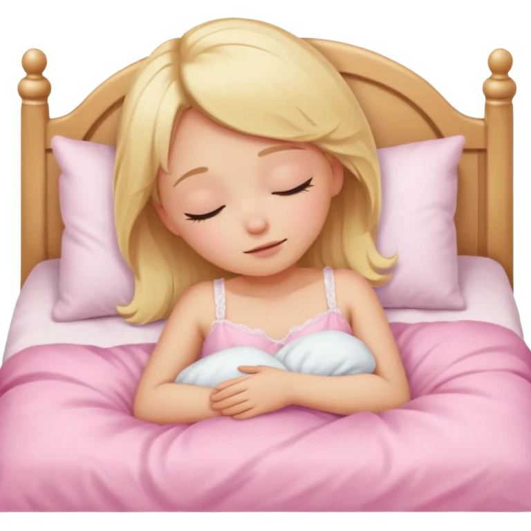 Cute blonde girl sleeping on a pink kawaii bed emoji