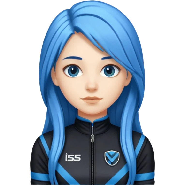 blue long hair woman with black racing outfit with blue strips emoji