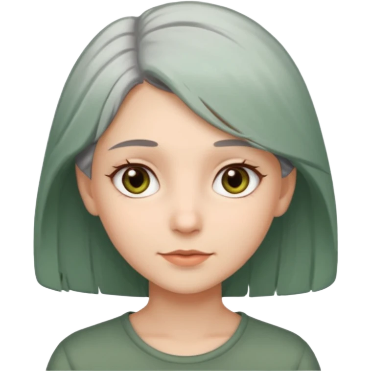 Girl with greenish gray hair and light brown eyes emoji