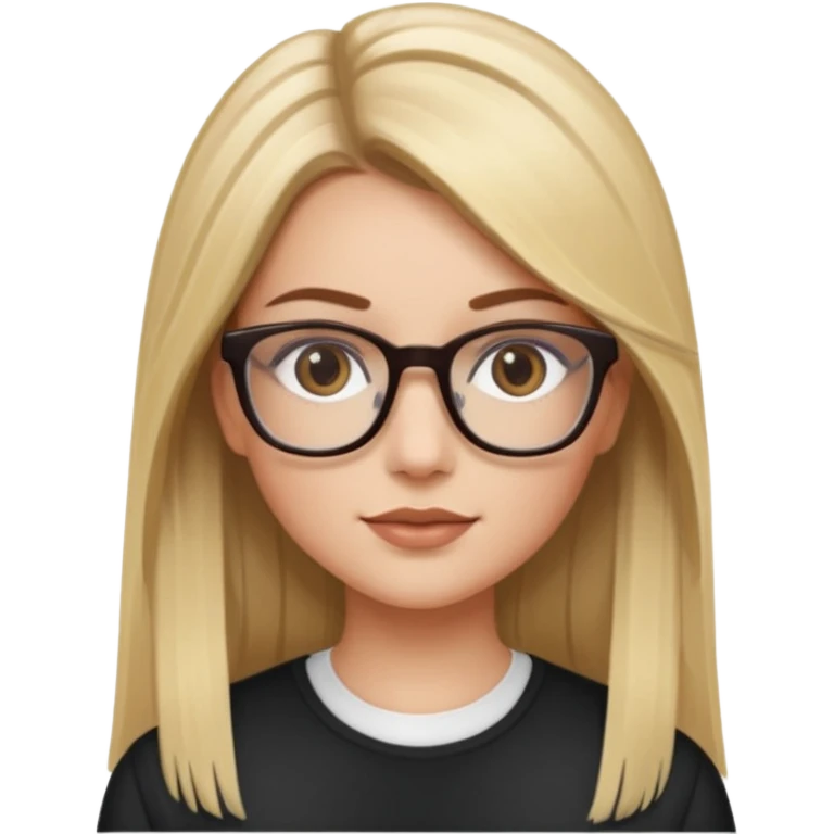 Chica blanca con cabello liso largo balayage (rubio con cafe), ojos cafe obcuro con lentes cuadrados emoji