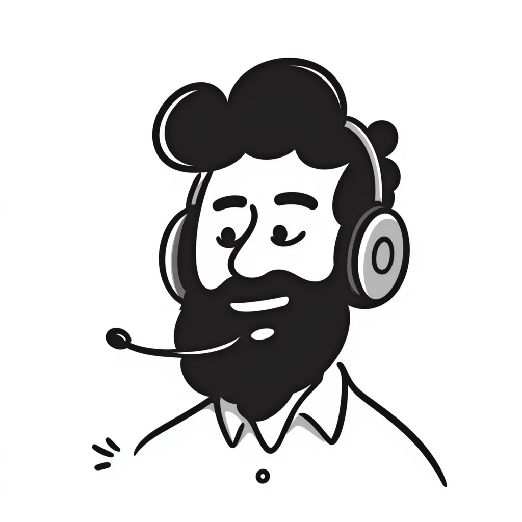 laughing man with black hair, brown eyes, black beard wearing gaming headset emoji