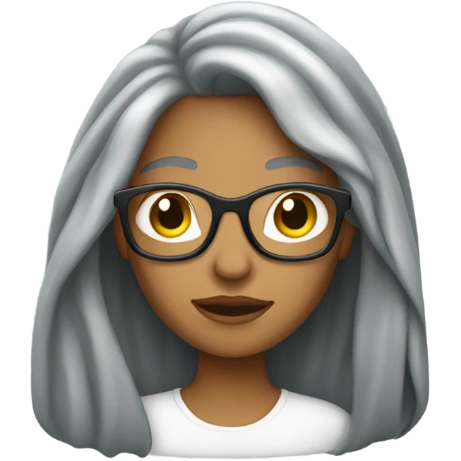woman with glasses, gray streaked long hair. emoji