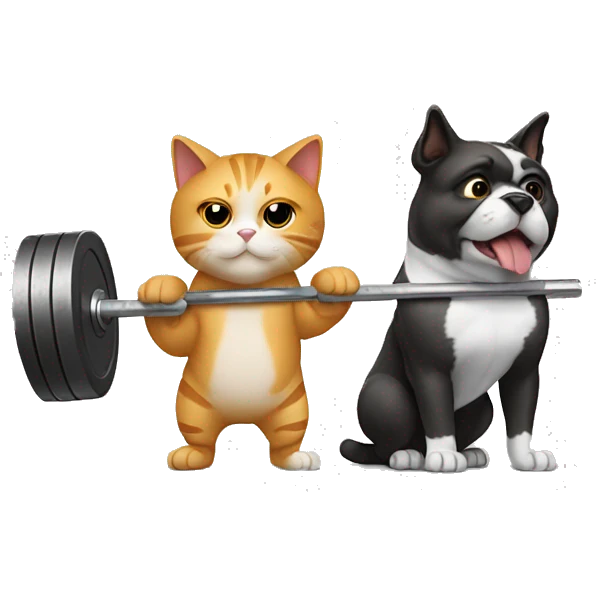 A cat and a dog doing Olympic weightlifting snatch with a barbell emoji