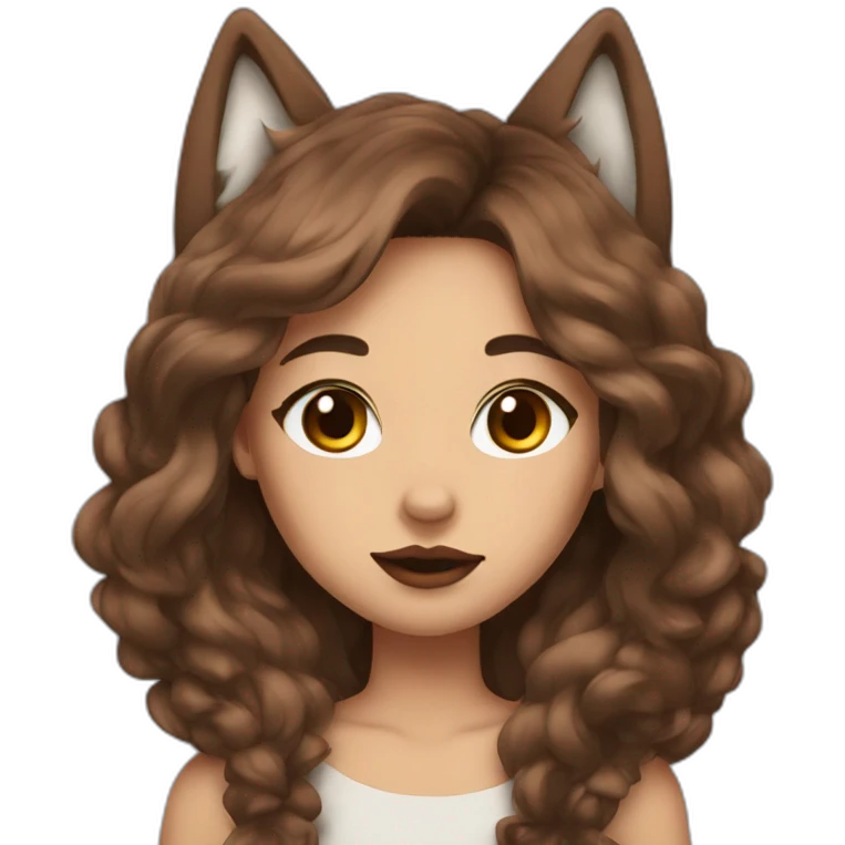  girl brown long hair lipstick wolf ears  emoji