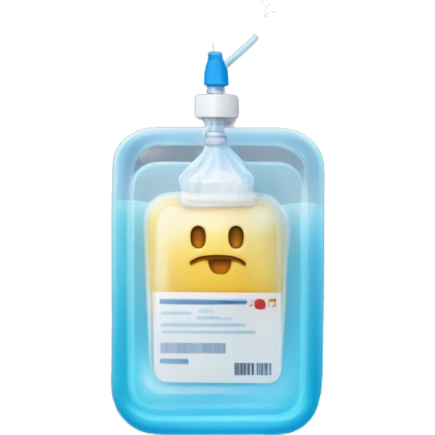 Rectangular transparent plastic iv bag filled with 500ml of fluid hanging on an iv pole in an intensive care unit  emoji