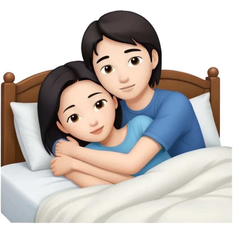 Beautiful Asian woman and white boy on top in bed sfw emoji