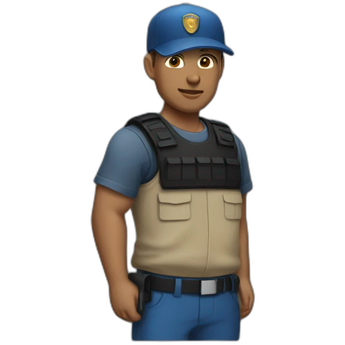 private security with blue shirt, black pants and black cap emoji