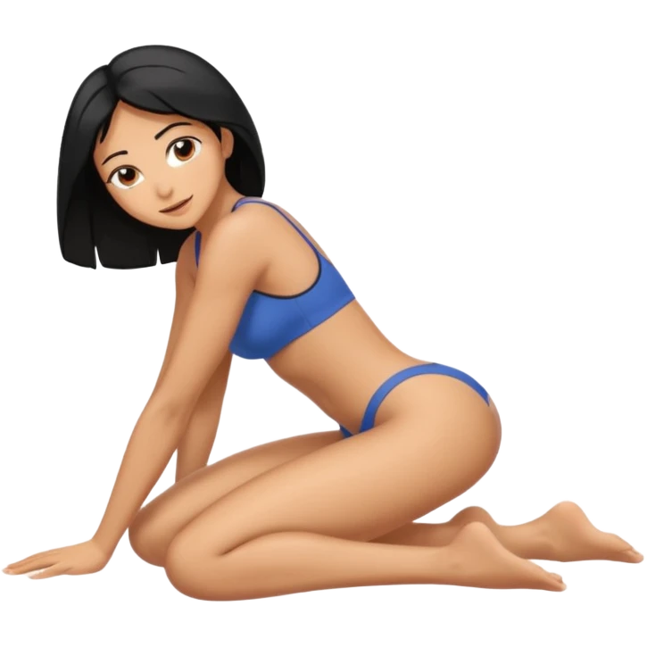 Tan woman with black hair hands and knees on floor arched back emoji