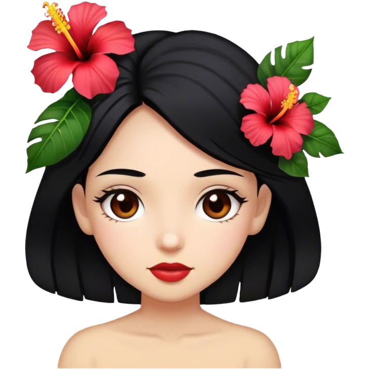 Girl with black hair and hibiscus on hair emoji