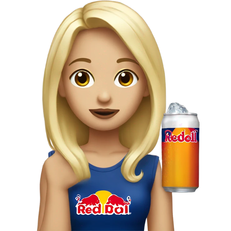 a blonde haired girl drinking redbull emoji