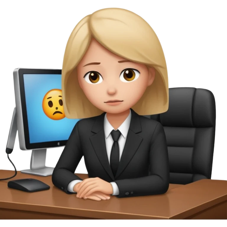 female office worker sad face on computer interview emoji