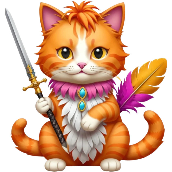 fabulous orange cat in drag bold colors feather boa sword in paw emoji