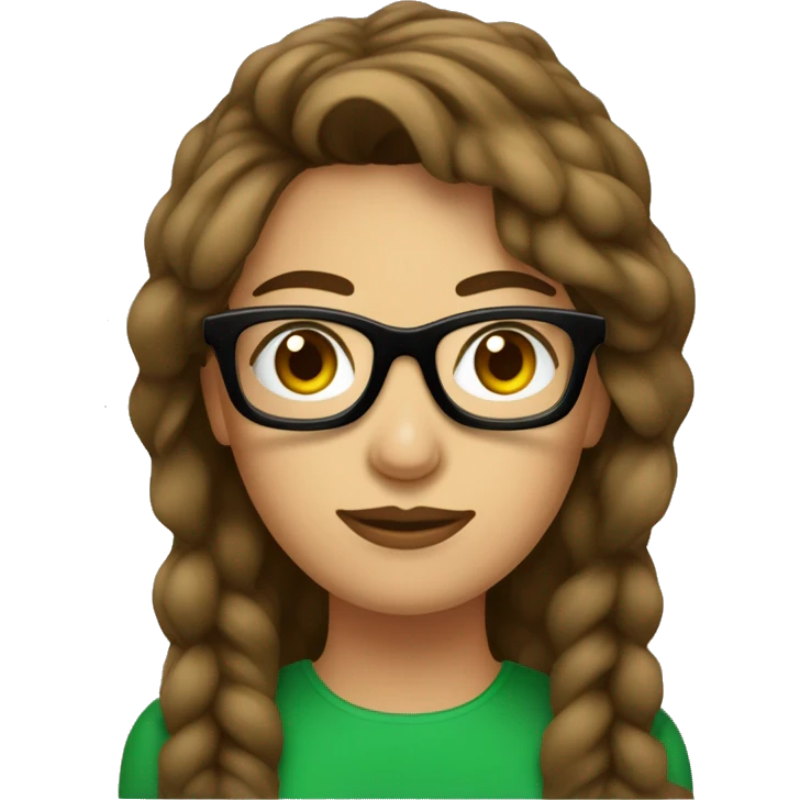 mujer de 30 años, ojos verdes con gafas de pasta marrones. pelo por encima de los hombros marron y liso emoji