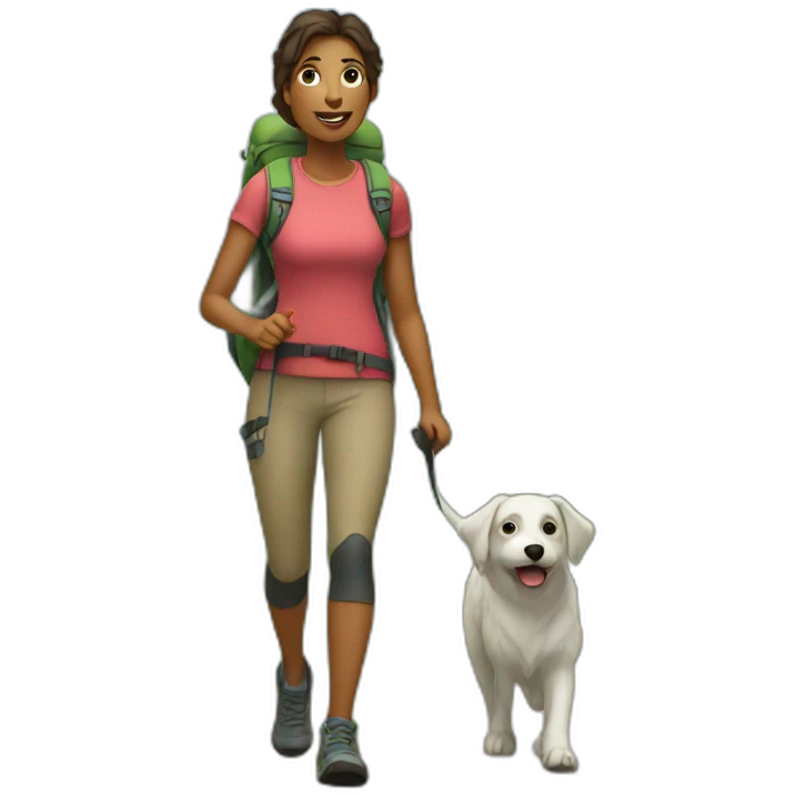 woman hiking with dog emoji