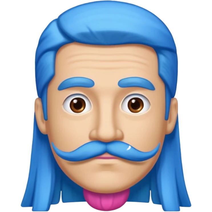 man with very long straight blue hair pink big mustache  emoji