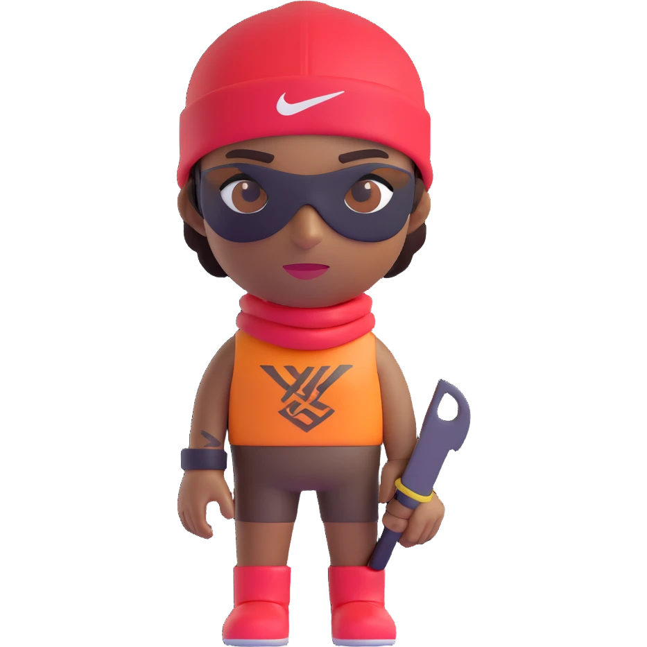 person with brown skin, visible tattoos, wearing a Nike ski mask, modern 3D emoji style emoji