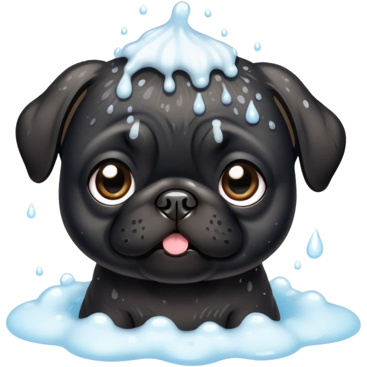 Black pug puppy with bath foam on top of his head emoji
