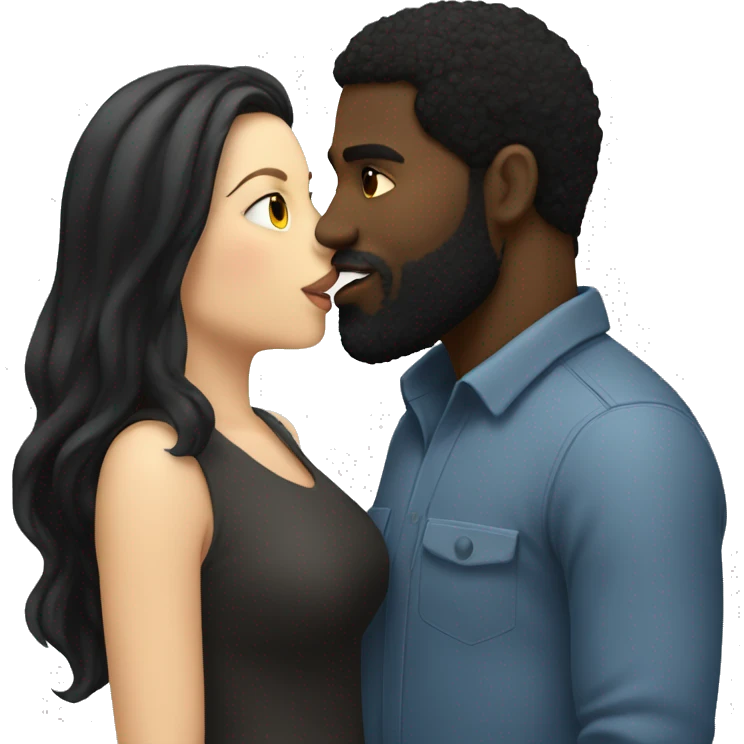 white woman with black hair kissing black man with beard emoji
