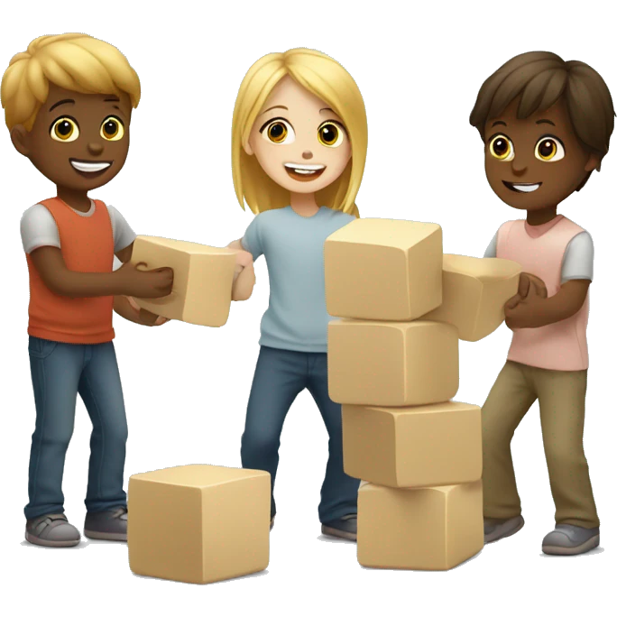 Group of little white Kids playing with blocks emoji