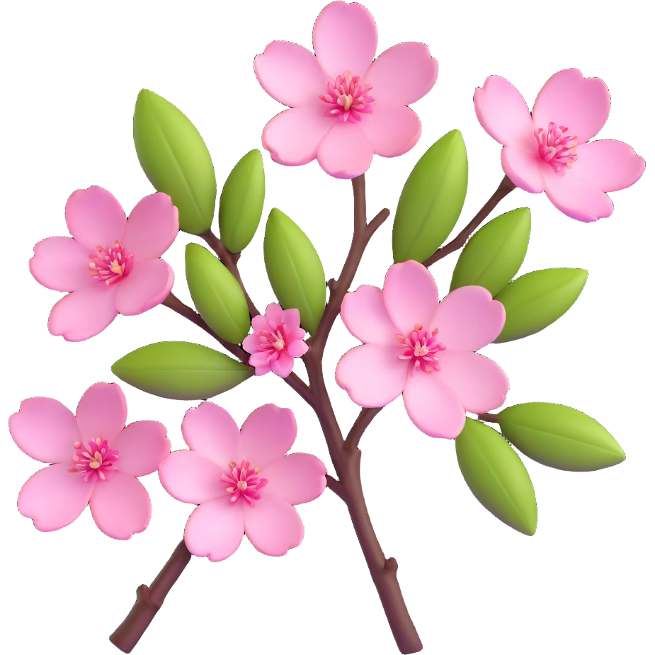 Beautiful single pink cherry blossom (sakura) flower on brown branch with realistic texture and depth, five delicate petals with subtle pink gradient emoji