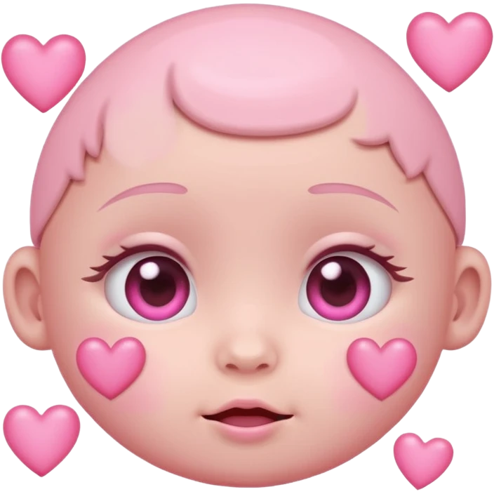 a baby pastel pink love face emoji with pink hearts in the eyes and a glowing baby pink gradient behind it  emoji