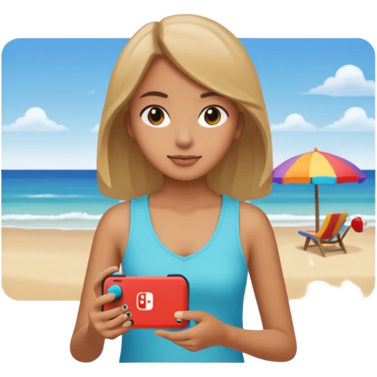 Girl at the beach on her Nintendo switch  emoji
