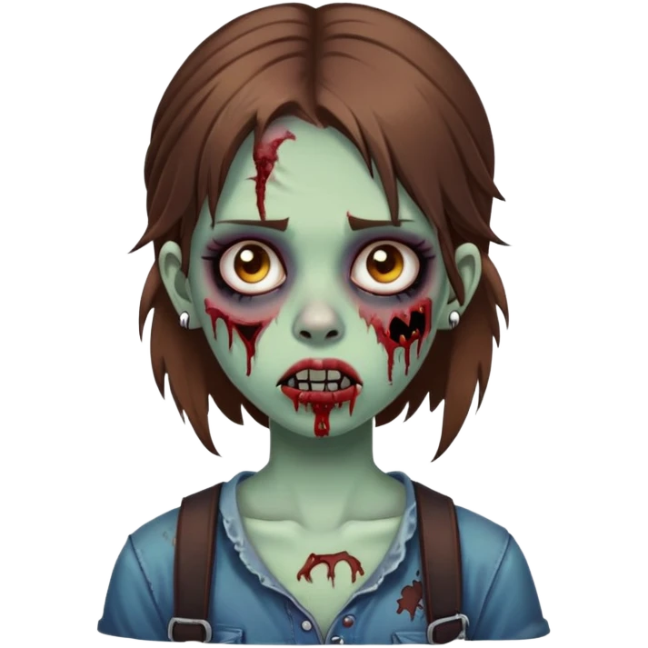 zombie teen girl with brown hair, grunge style, and septum piercing emoji