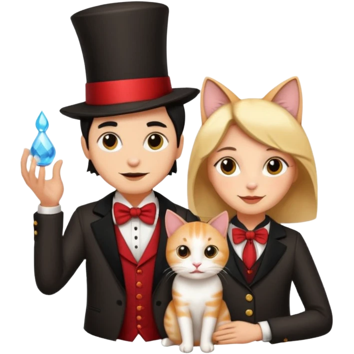 magician couple and their pet cat emoji