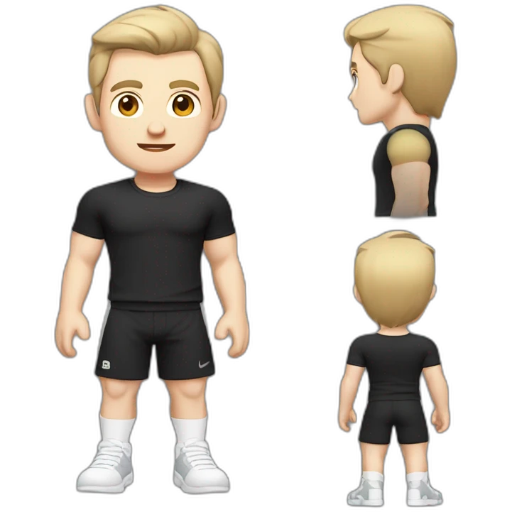 Confused Pale skinned Fit Man With the biceps and dark brown hair in black shirt, gray sports shorts and white Sneakers emoji