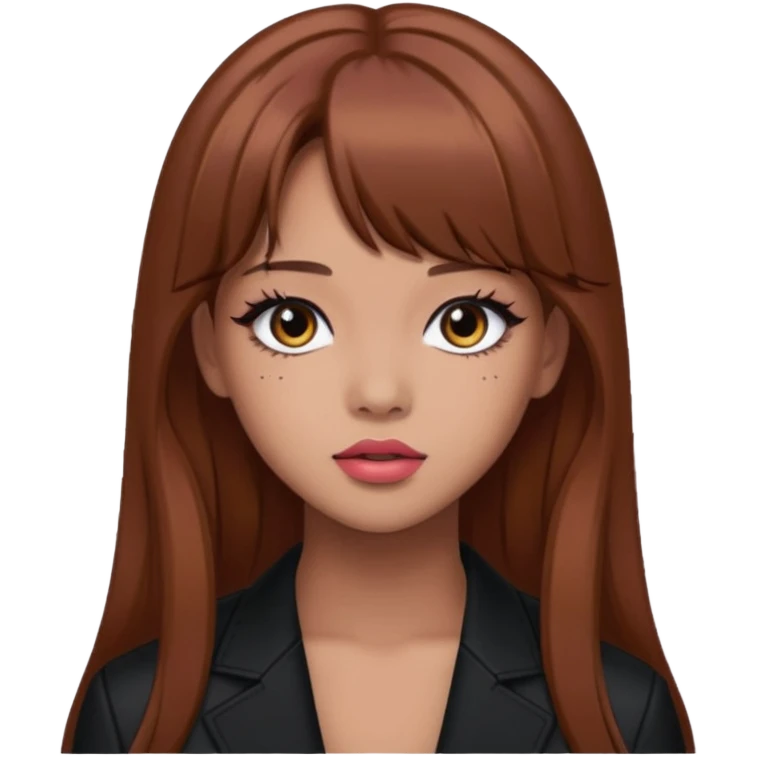 Lisa from BLACKPINK in brown hair with bold makeup emoji