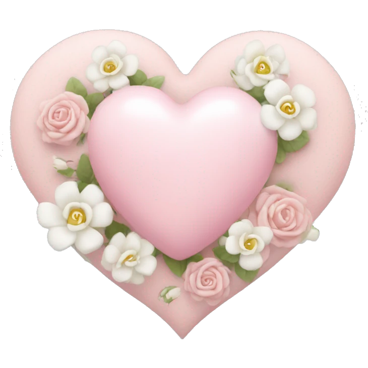 Baby pink heart with white rose flowers around it emoji