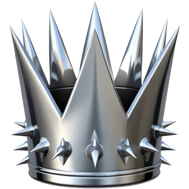 A spiked crown emoji made of silver chrome, sharp yet rounded metallic spikes, glossy reflections, aggressive luxury swag aesthetic, iOS emoji style, centered, clean white background emoji