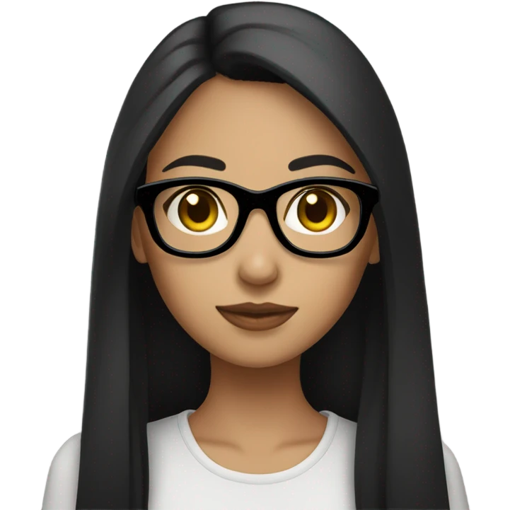 brunette girl with black frame glasses long straight black hair emoji