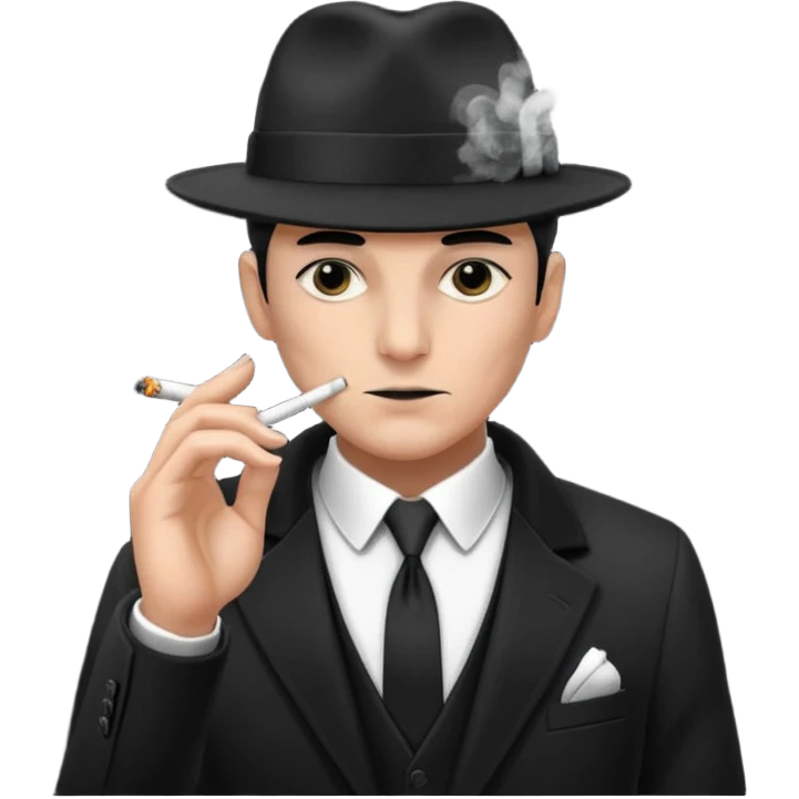 Syndicate agent in the future, with a black suit and mafia looking hat, smoking a cig emoji