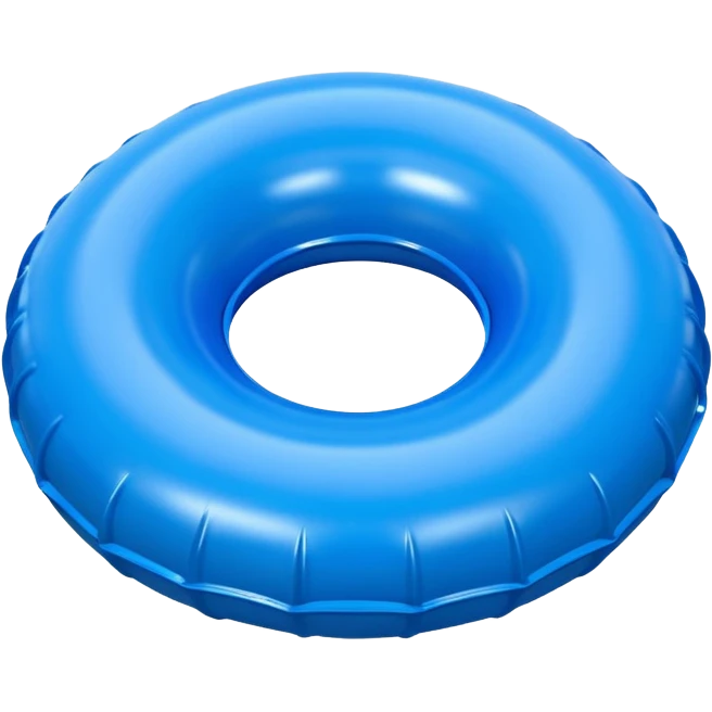 3D render of Inner Tube made of shiny inflatable vinyl, visible seam lines, air valve, highly reflective plastic texture, pool toy aesthetic. emoji
