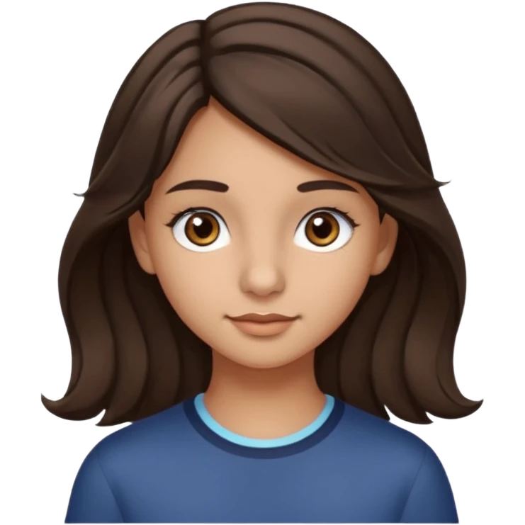 Create a emoji of a girl teen (14 years old) with dark brown hair and a little bit lighter brown in the end of the hair (but mixed) and waves in the hair with MEDIUM FAIR TO OLIVE skin tone, dark brown eyes, perfect nose, long eyelashes emoji