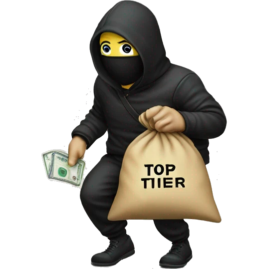 Thief stealing money bag with the words Top Tier embroidered on it emoji