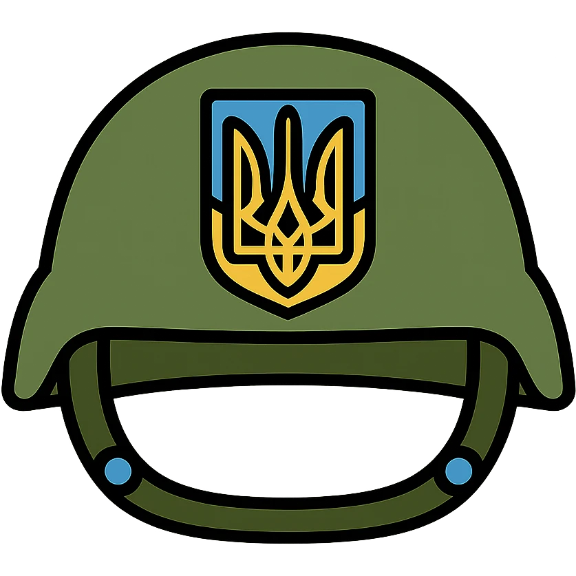 Ukrainian soldier's helmet with blue and yellow national emblem emoji