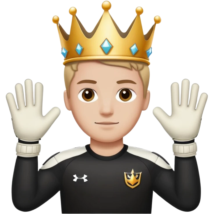Wearing a crown add white goalkeeper gloves add black shirt emoji