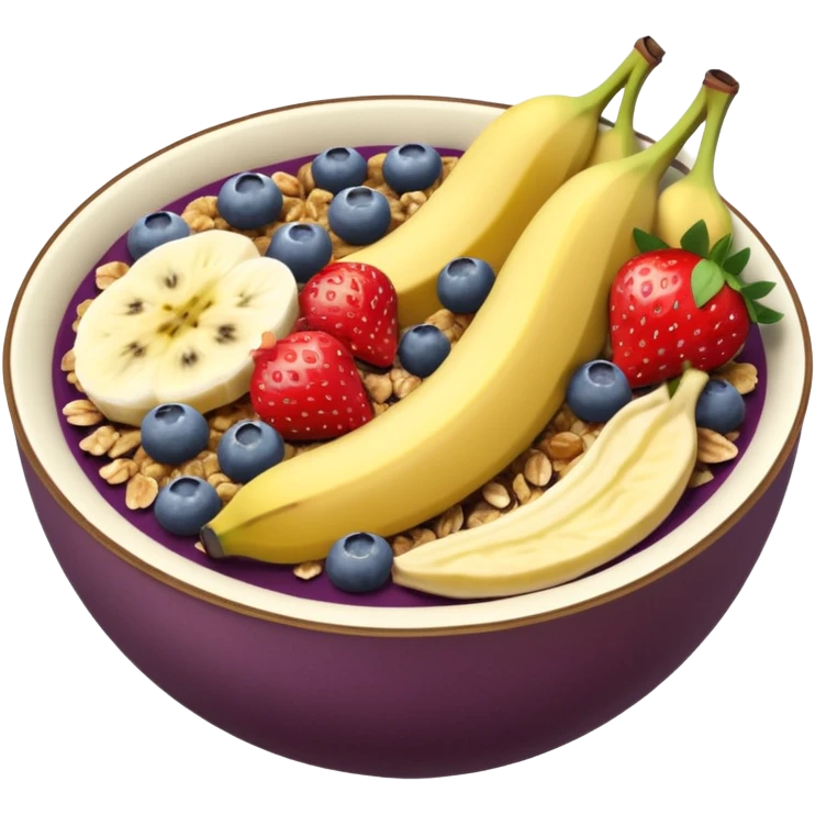 Vaso con açai, que lleve granola plátano arándanos y frutillas emoji