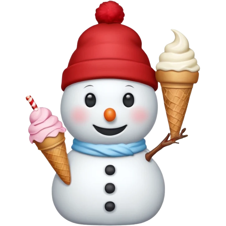 snowman wearing red cap with ice cream  emoji