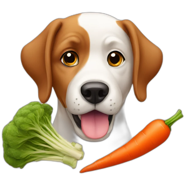 Dog eating vegetables and meat emoji