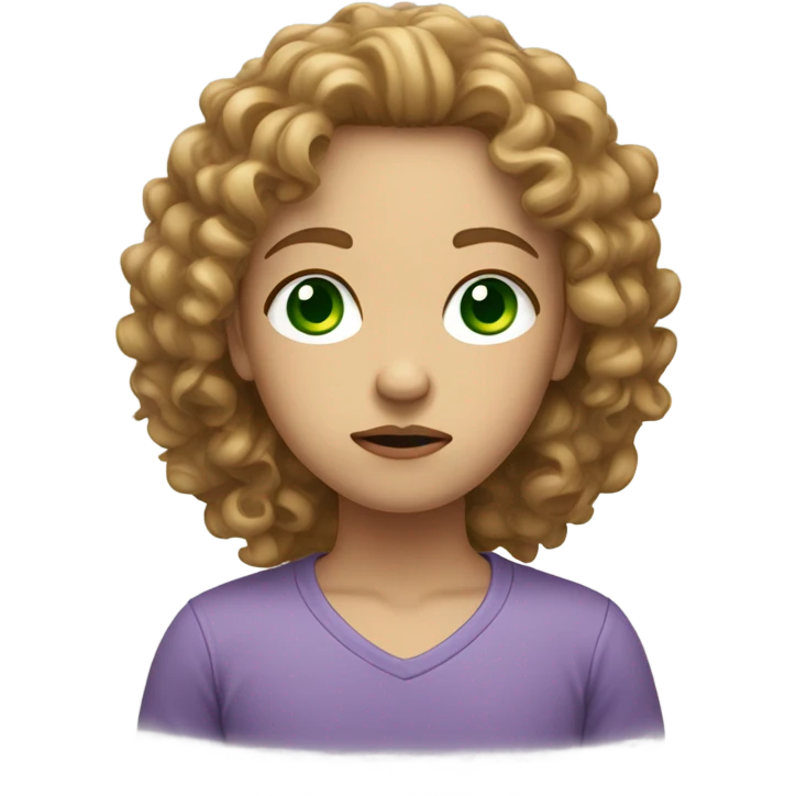 Light skinned that’s sad with light brown curly hair and green eyes emoji