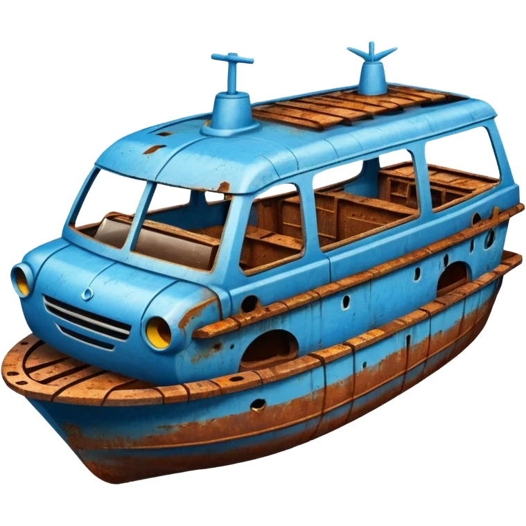 Автомобиль распиленный пополам, плывет на корабле  emoji