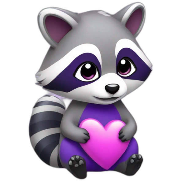 Purple raccoon with heart emoji