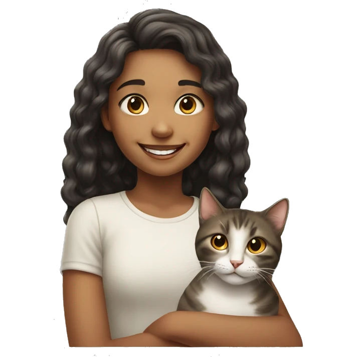 smiling girl with cat portrait emoji