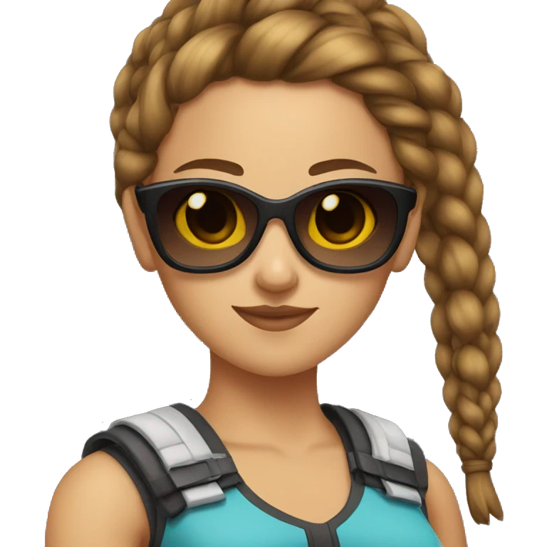 Girl warrior with French braids, brown hair and sunglasses emoji