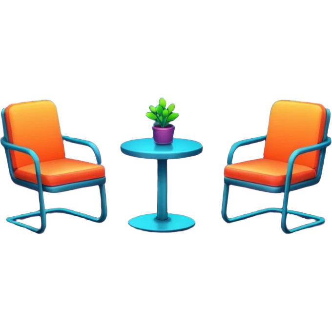  Apartment Windows with neon reflection, empty chair. emoji